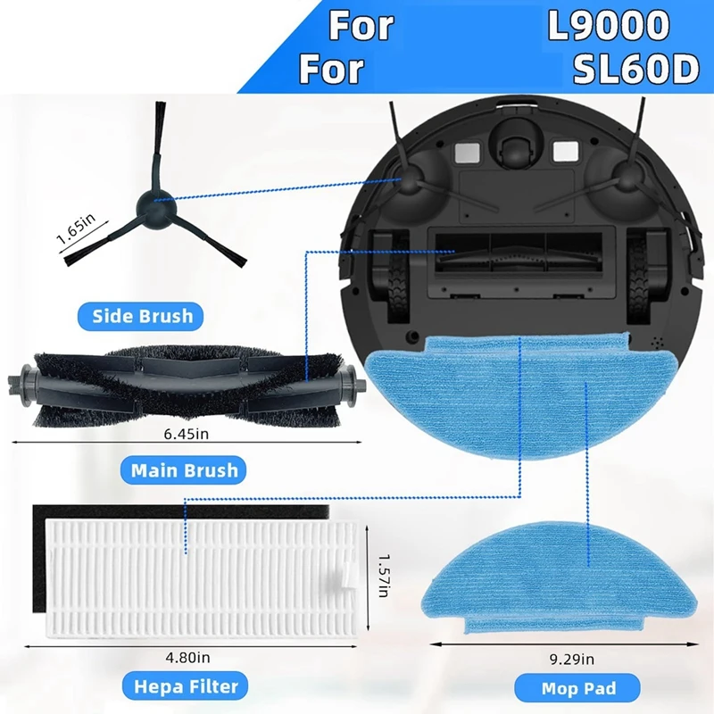 ملحقات لقطع الغيار البديلة Tikom L9000، فرشاة جانبية رئيسية، ممسحة فلتر Hepa