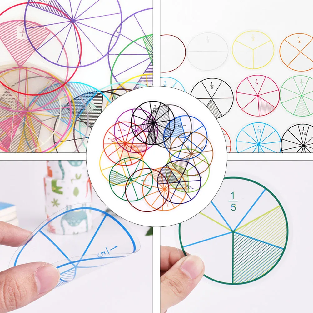 

10Sets Fraction Circles 8cm Rainbow Color Math Manipulatives Study Accessory Classroom Teaching Instruments Fraction Circles