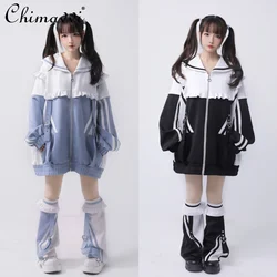 Japanese Mine Sweatshirts Suit New 2024 Autumn Winter Water Color System Sailor Collar Long Sleeve Loose Coat Leg Warmer Outfits