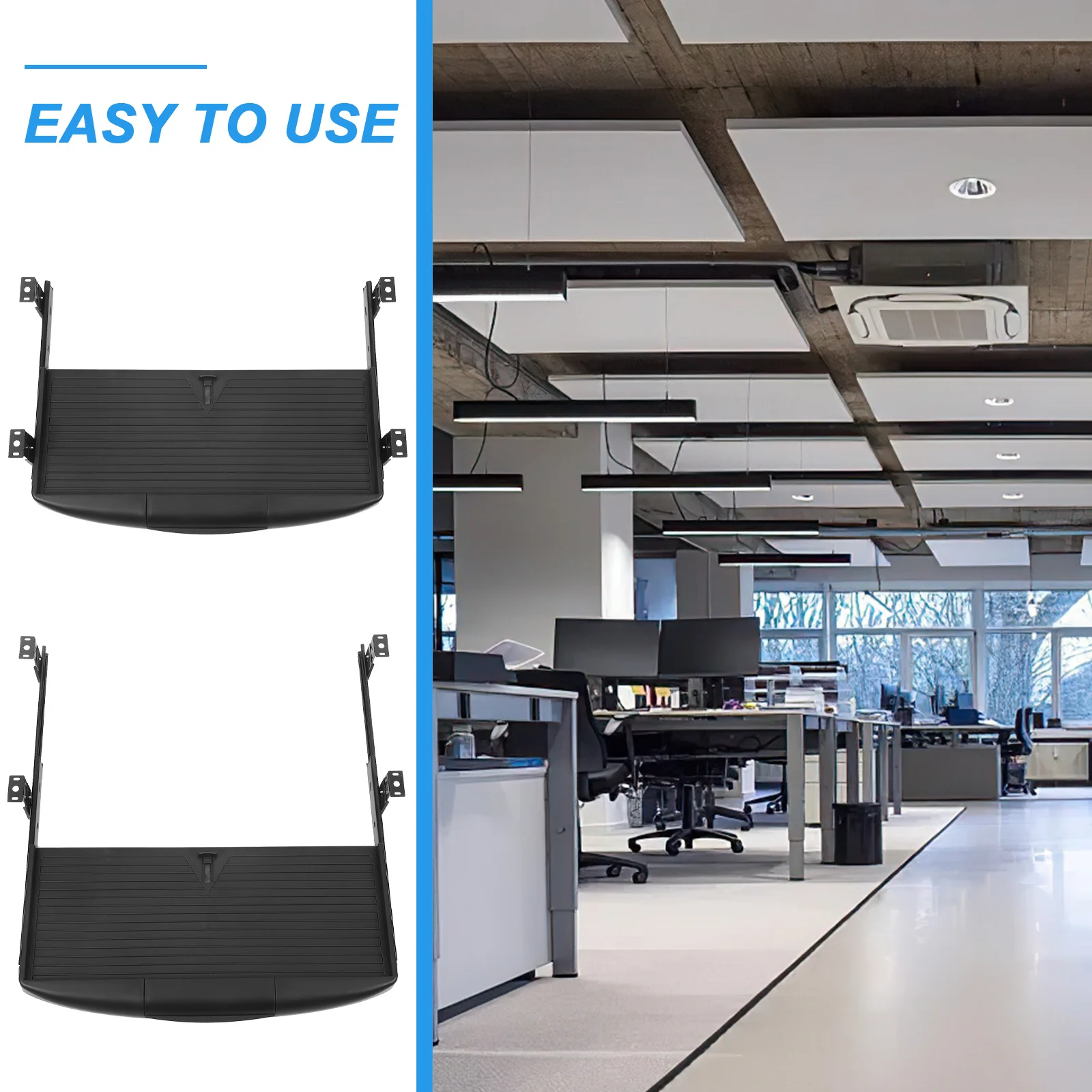 Under Desk Keyboard Tray Slide Out Full Extension Drawer Silent Rail Adjustable Height Stylish Modern Office Organizer