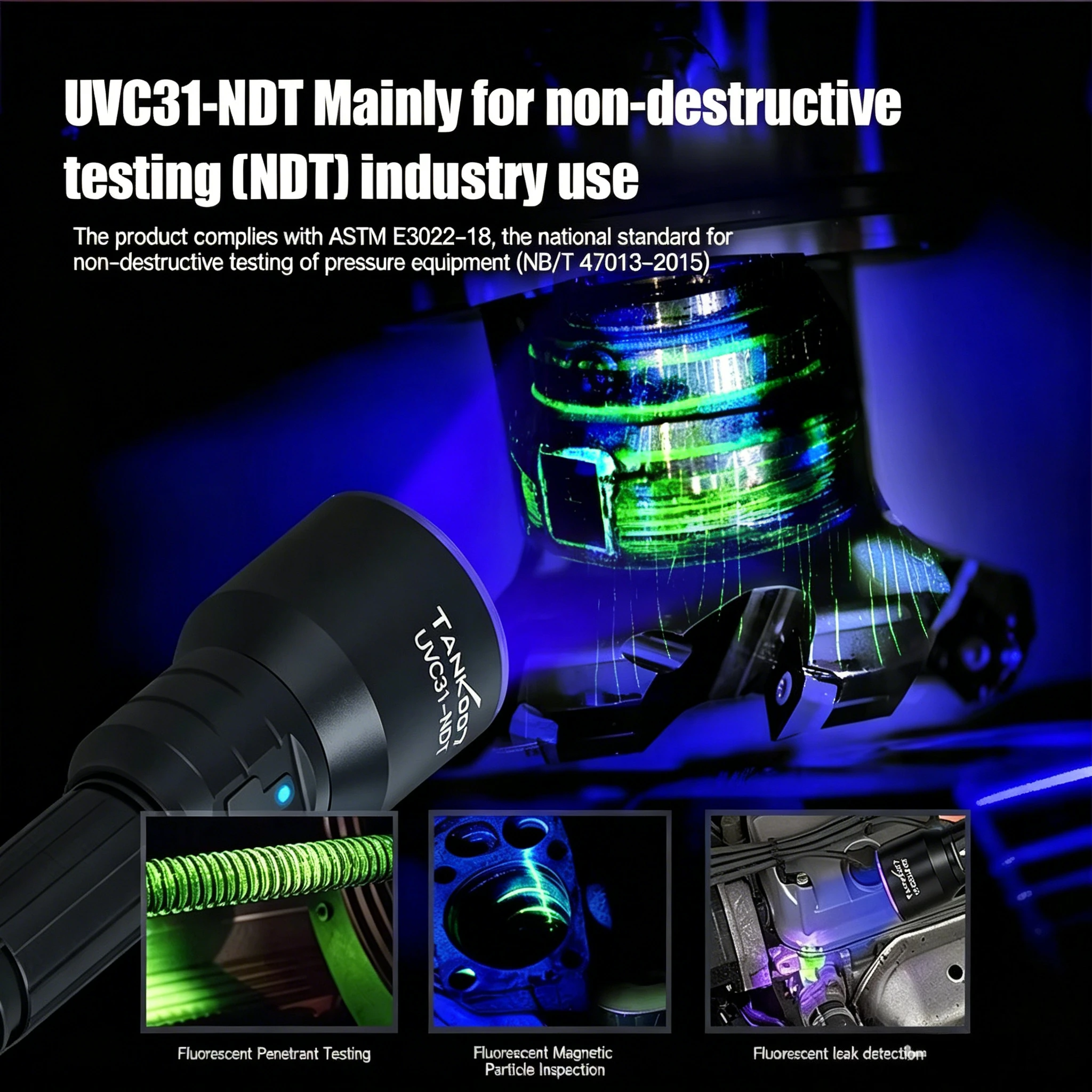 Tank007 UVC31 365nm Powerful Rechargeable UV Flashlight Industrial NDT Lanterna Torch for Fluorescent Penetrant Leak Detection