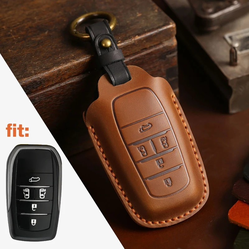 Car Key Cover For Toyota Alphard PU Leather 5-Button Remote Key Cover Protective Case Keyless Leather Jacket Bracket