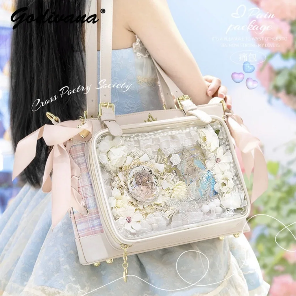 Original Cross Ribbon Itabag Japanese Style Large Capacity Lolita Crossbody Shoulder Bag Women's Sweet Handbags