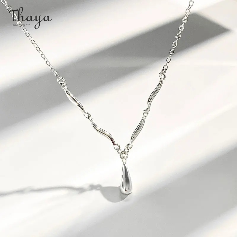 Thaya Elegant Women Necklaces Classic Genuine S925 Silver Water drop Pendant Necklaces Female Chorker Birthday Party Jewelry