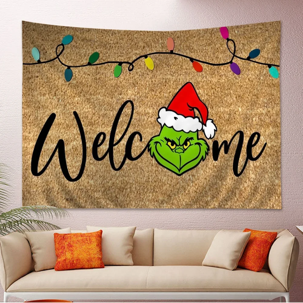 Welcome Grinch Merry Christmas Tree New Year Cartoon Tapestry Home Decoration Hippie Bohemian Decoration Divination Home Decor