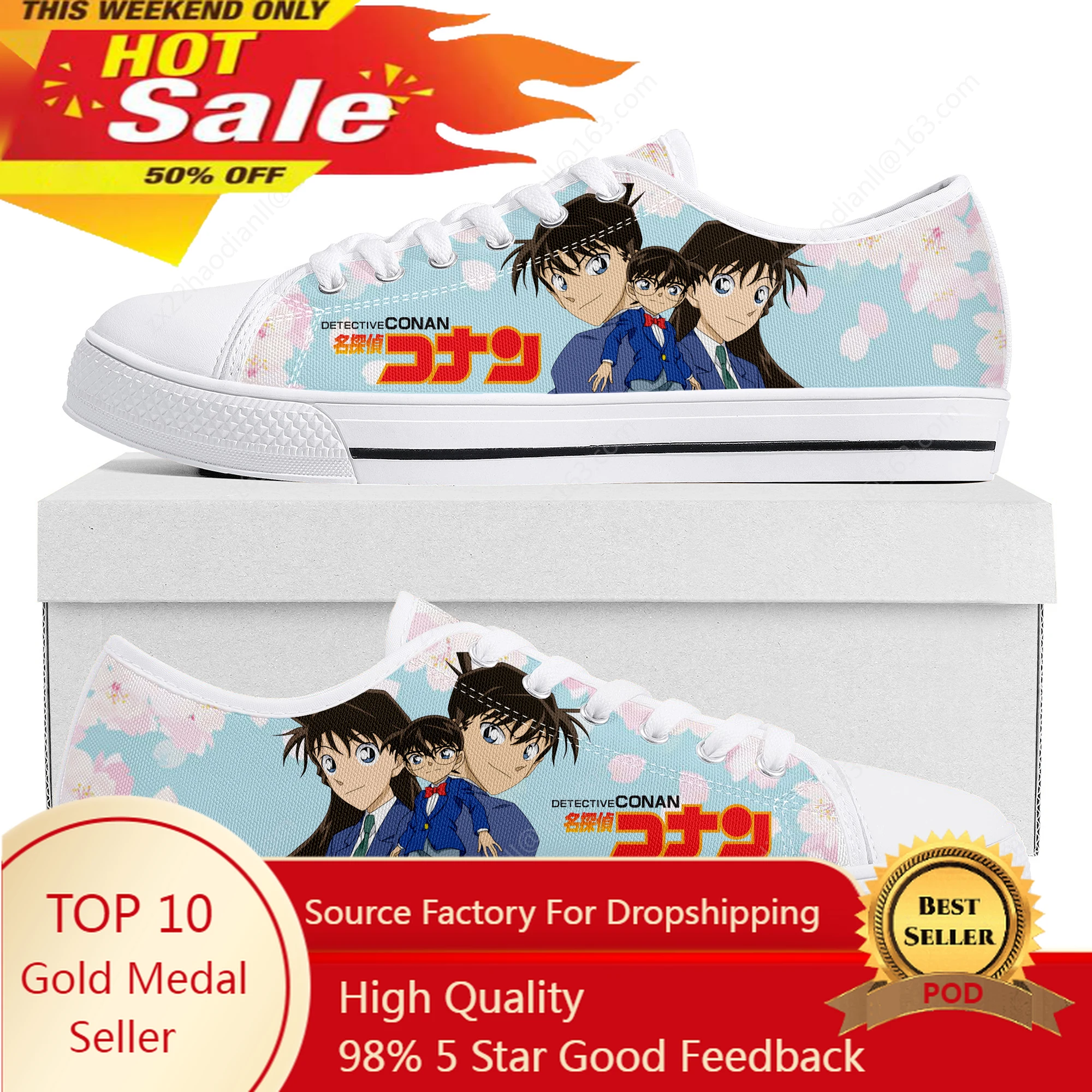 

Detective Conan Cartoon Low Top Sneakers High Quality Mens Womens Teenager Canvas Sneaker Couple Casual Shoes Custom White Shoe