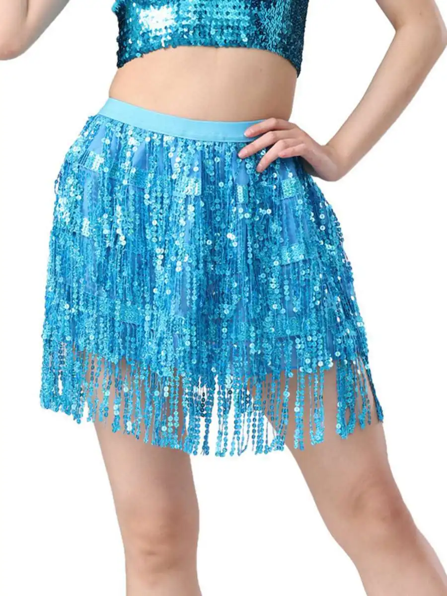 Inline gland jupe danse du ventre Performance Costume paillettes f-longueur jupe loween tenue Festive ethnique femmes Dr