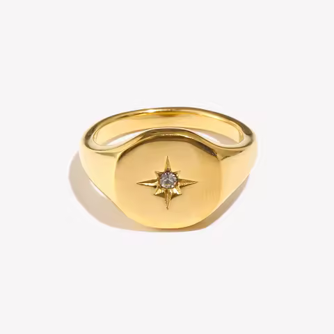 E.B.belle Aspect North Star Seal Ring Silver Color Waterproof 316L Stainless Steel Jewelry 18K Gold Plated Accessories