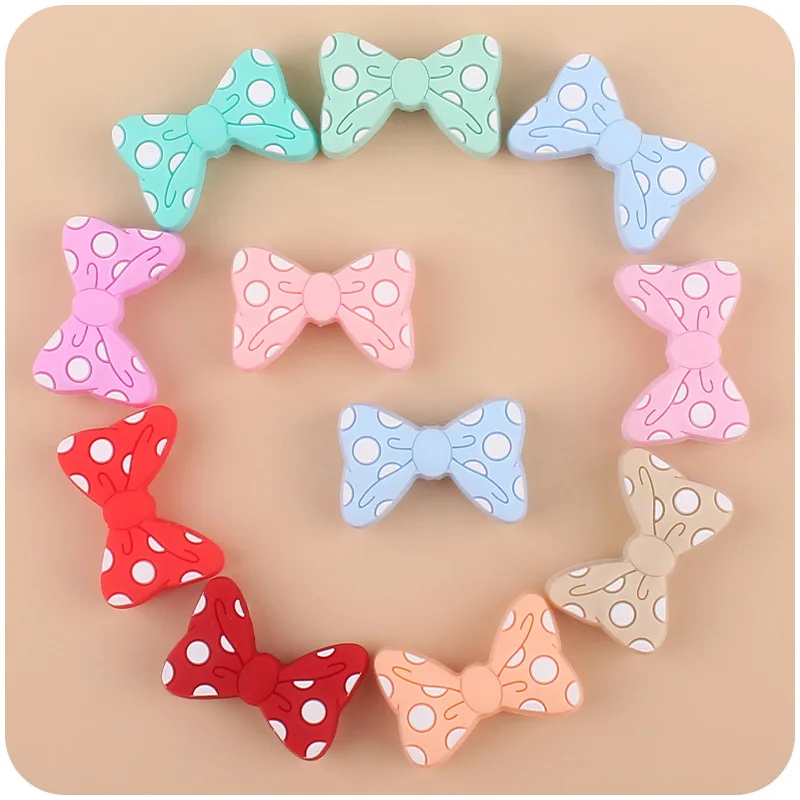 Kissteether-Baby Cartoon Bow Beads, DIY Silicone Chupeta Cadeia, Dentes Glue, pequena pulseira, Acessórios de brinquedo, Novos produtos