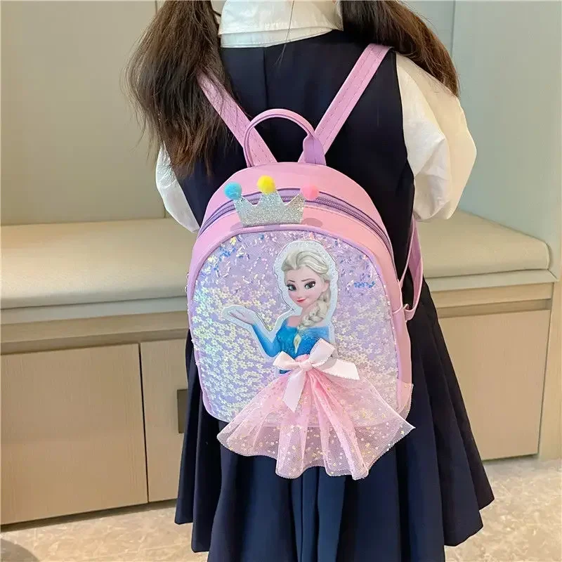 MINISO Kawaii Frozen School Bag  for Girl Kindergarten Student Kids Cute Cartoon Princess Backpack Cartoon Backpacks