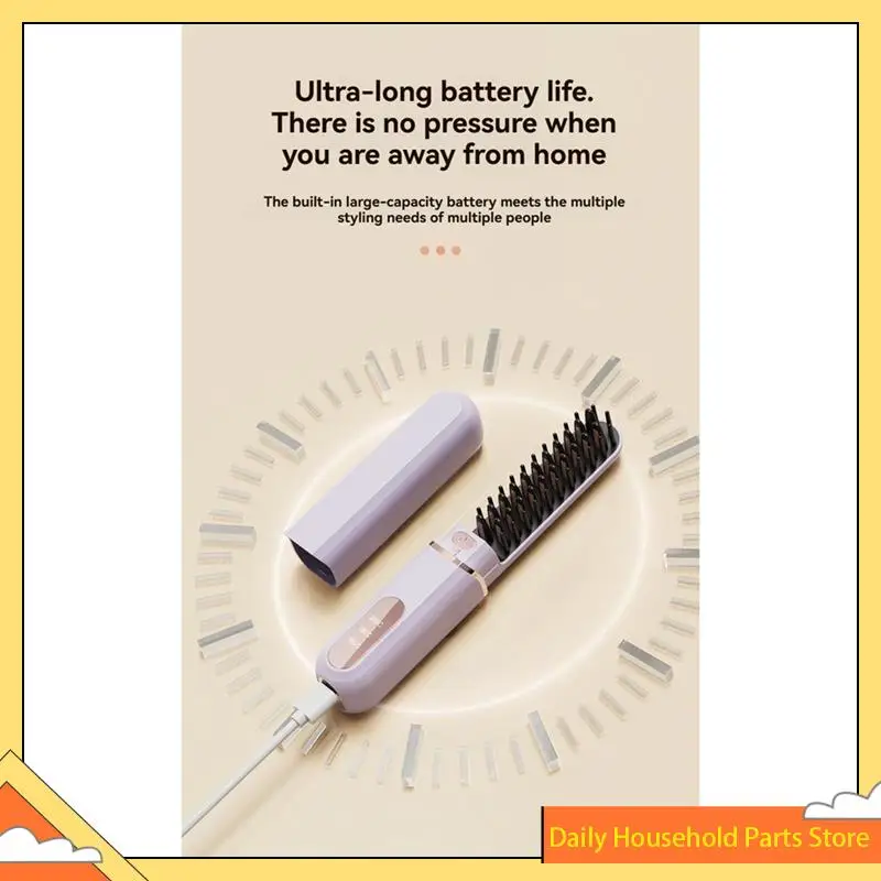 【Gran venta】Mini peine caliente negativo, cepillo alisador portátil inalámbrico, alisador de pelo para mujeres C