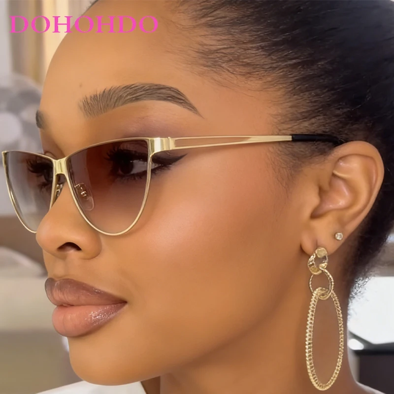 Gafas de Sol de Diseño de Marca de Lujo a la Moda, Gafas de Sol de Metal Estilo Punk para Hombre, Gafas de Sol de Ojo de Gato para Mujer, Gafas de Sol para Fiesta, Conducir y Viajar, Lentes UV400 para Mujer