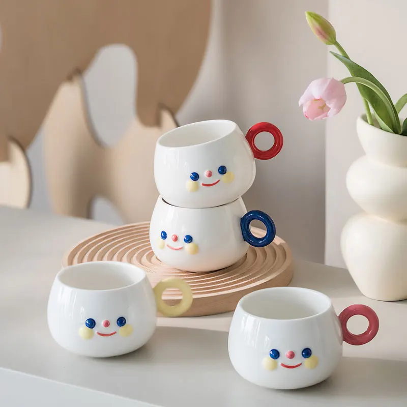 Creative Rainbow Smile Ceramic Cute Hand Painted Mugs Lovely Breakfast Milk Tea Coffee Cups Kitchen Office Tableware Drinkware