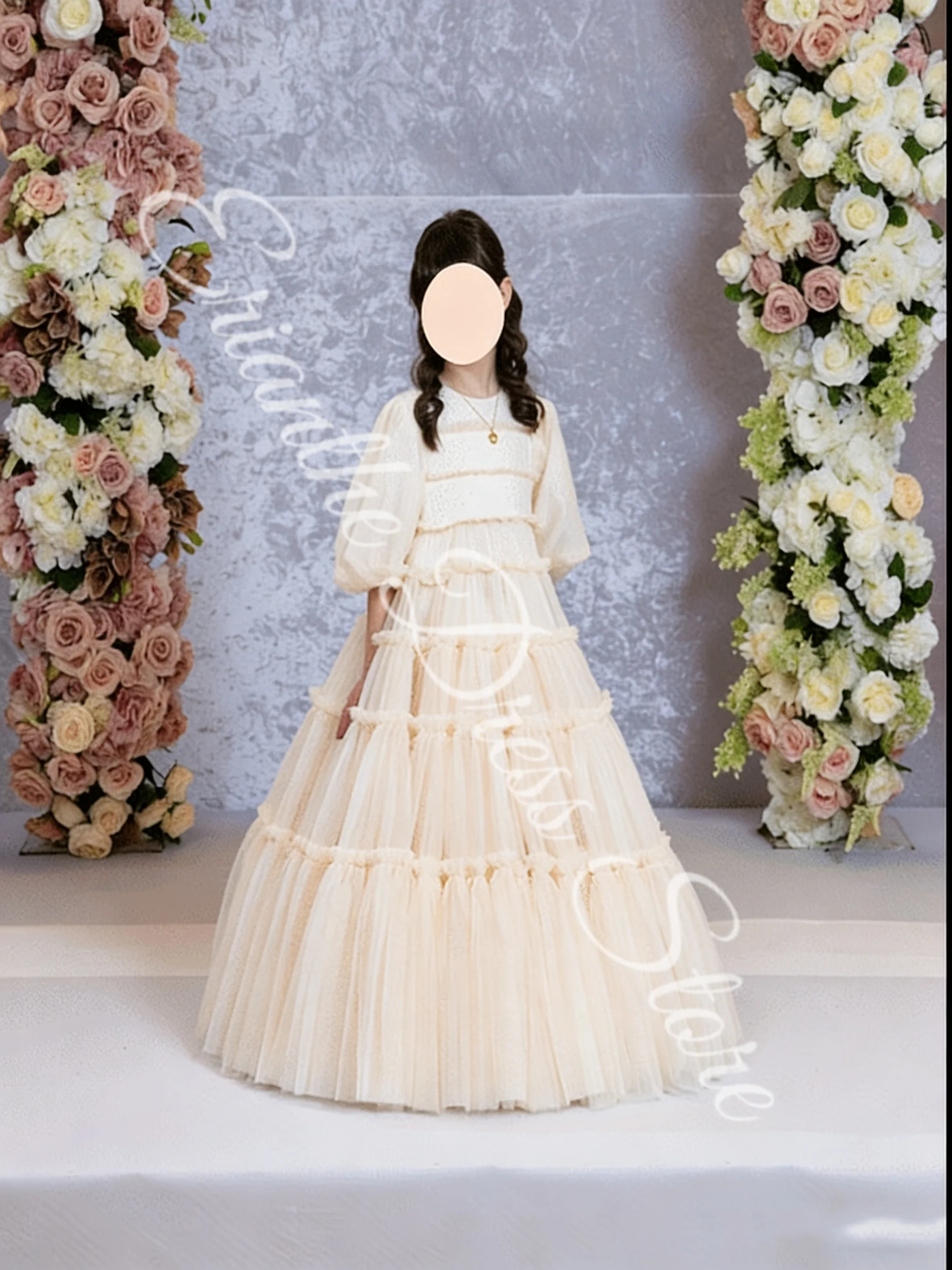 Flower Girl Dress For Wedding Tulle Puffy Half Sleeve Bridesmaid Kids Birthday Party First Communion Ball Gowns Customized