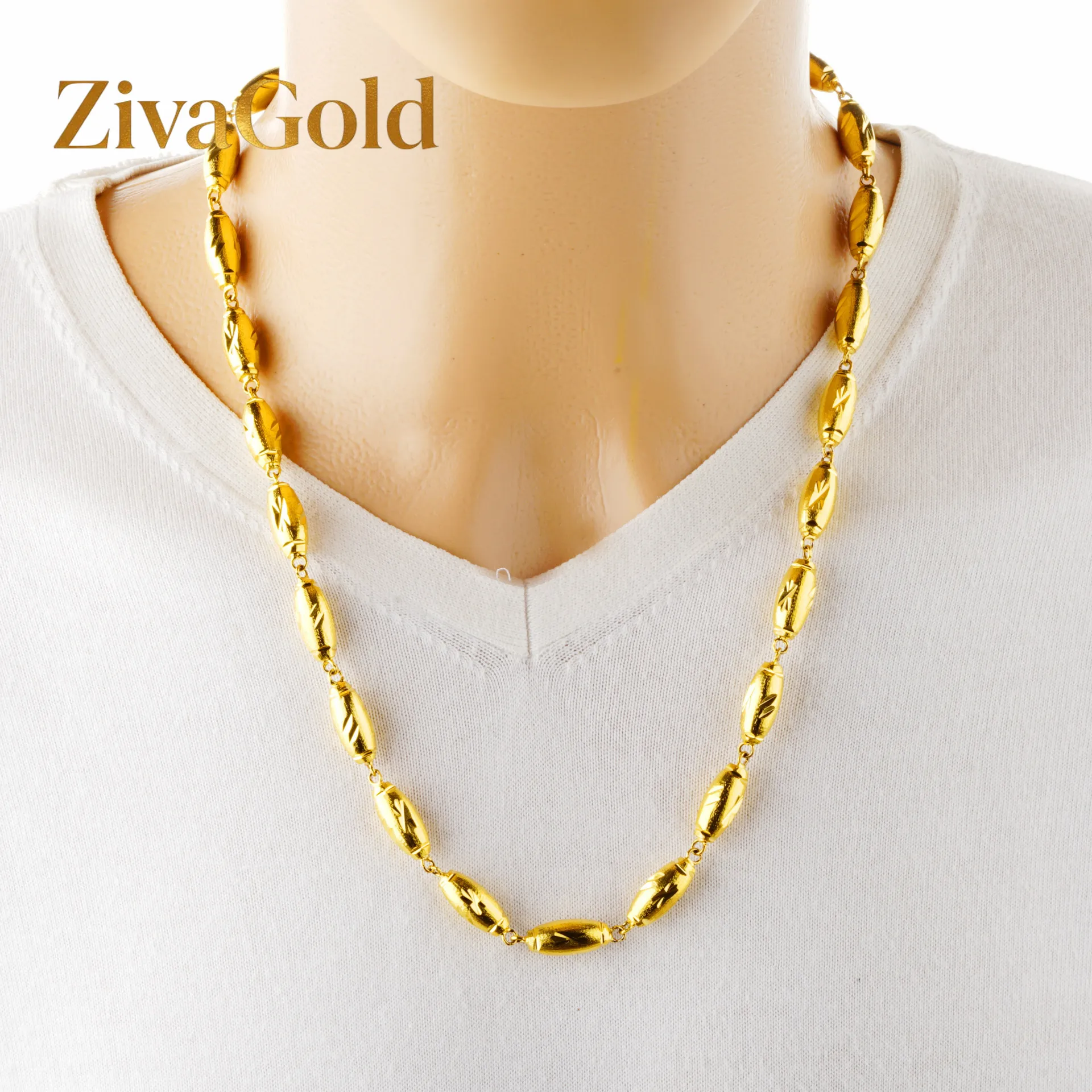 

ZivaGold Luxury 24K 9999 Pure Gold real gold Men's solid olive necklace