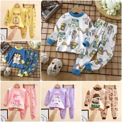 New Kids Boys Girls Pajama Sets Cartoon Print Long Sleeve O-Neck T-Shirt Tops with Pants Toddler Baby Autumn Sleeping Cloth DS39