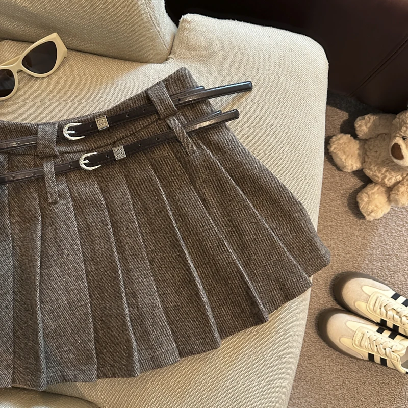 Damen Herbst Winter Braun Grau Lässiger Minirock Y2K Harajuku Niedliche Ästhetik 2000er Jahre College Retro Kurzer Rock Kleidung 2025 Neu