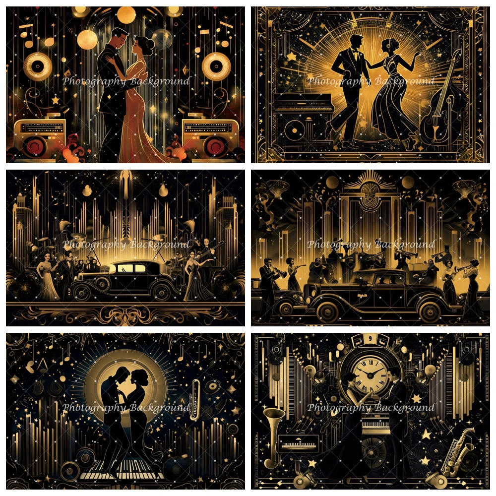 

Vintage 70s Disco Party Decoration Backdrop Shining Neon Dancer Night Party Photography Background Glow Gold Birthday Banner