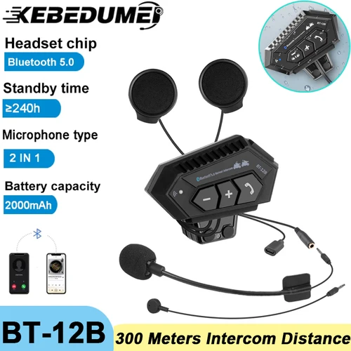 Auriculares para casco de motocicleta, auriculares Bluetooth inalámbricos con micrófono manos libres, reproductor de música, Control por voz para motociclista