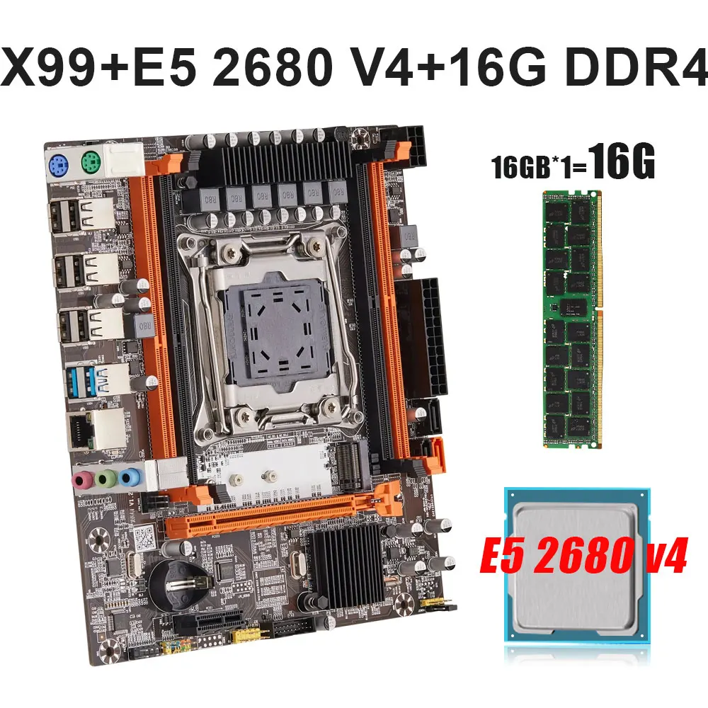 

Комплект материнской платы X99 LGA 2011-3 xeon x99 и E5 2680 V4 ЦПУ 1 шт. X 16 ГБ = 16 Гб 2133 МГц DDR4 память X99