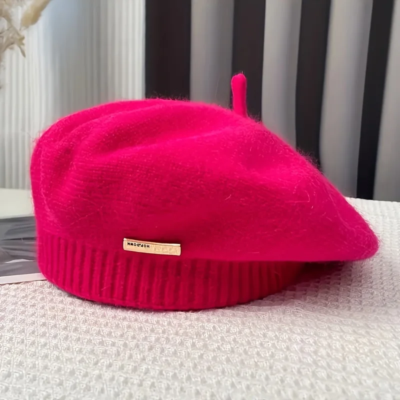 قبعة نسائية عصرية، لون خالص، قابلة للتنفس ومرنة. مثالية لعطلة الخريف/الشتاء وعيد الميلاد. غسل اليد فقط. #6