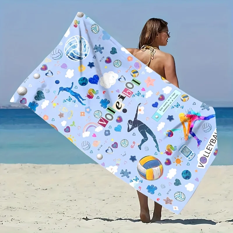 1pc Volleyball Pattern Beach Towel Suitable for Seaside Beaches Swimming Pools Bathrooms, Camping Travel, Yoga Fitness