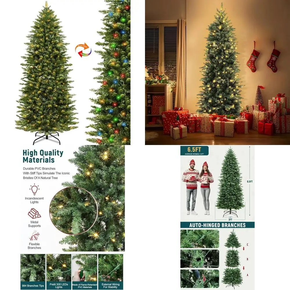 شجرة عيد الميلاد الاصطناعية مقاس 6.5 أقدام و38 بوصة مع 300 مصباح LED ثنائي اللون، 984 نصائح، ومؤقت لمدة 8 أشهر #1