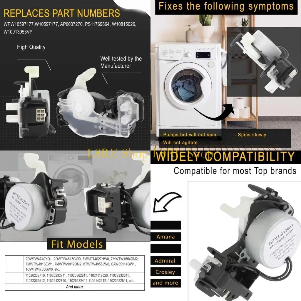 L8RE – actionneur changement à 6 broches qualité, remplacement W10913953 pour Machine à laver, Substance ABS