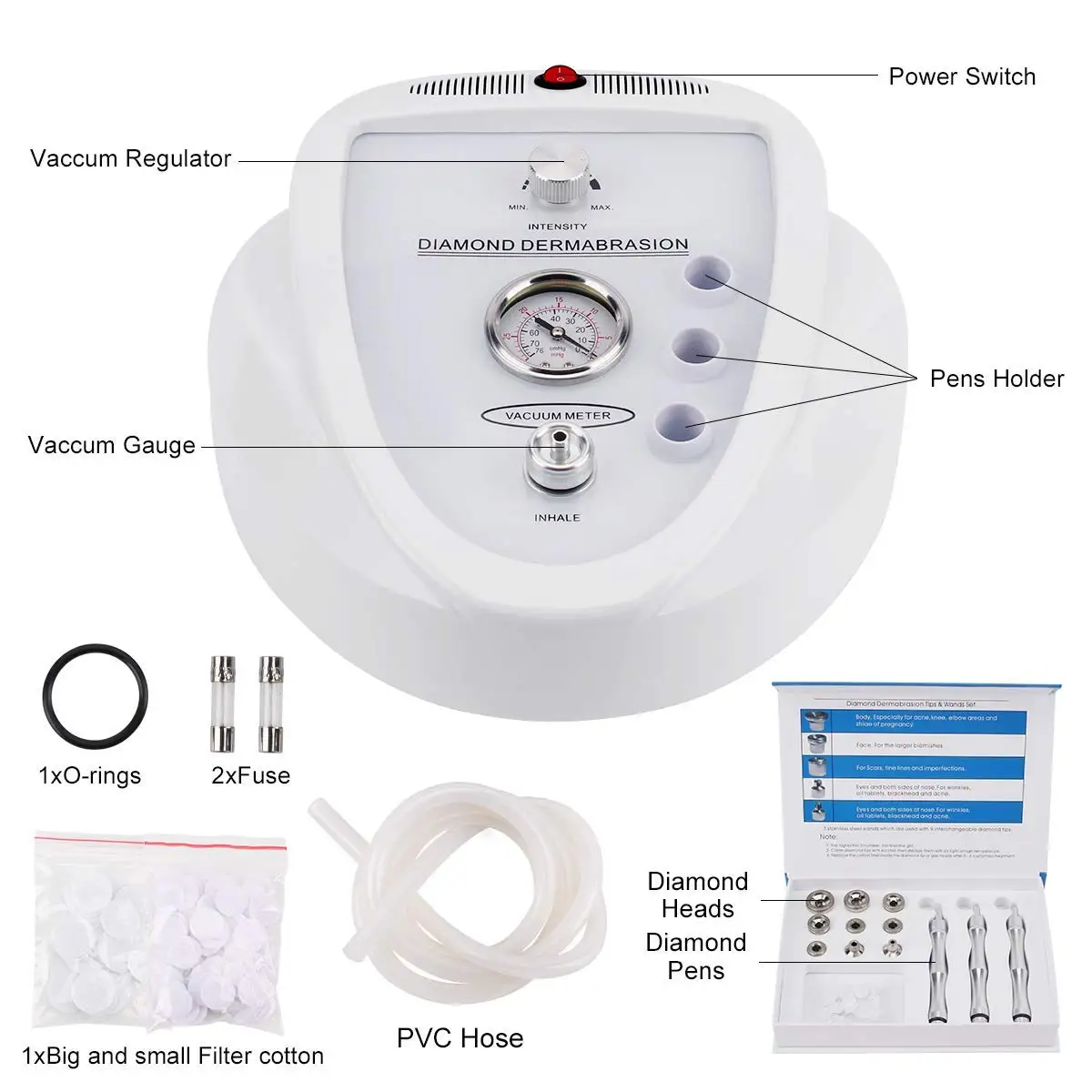 Diamond Microdermabrasion Machine 65-68cmHg Suction Power Professional Dermabrasion ome Use Facial Skin Care Equipment