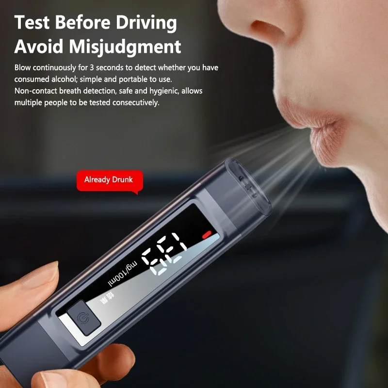 Lenovo Thinkplus Portable Alcohol Breathalyzer Tester Digital LCD Display High Accuracy Car Drunk Driving Detector For Home Use