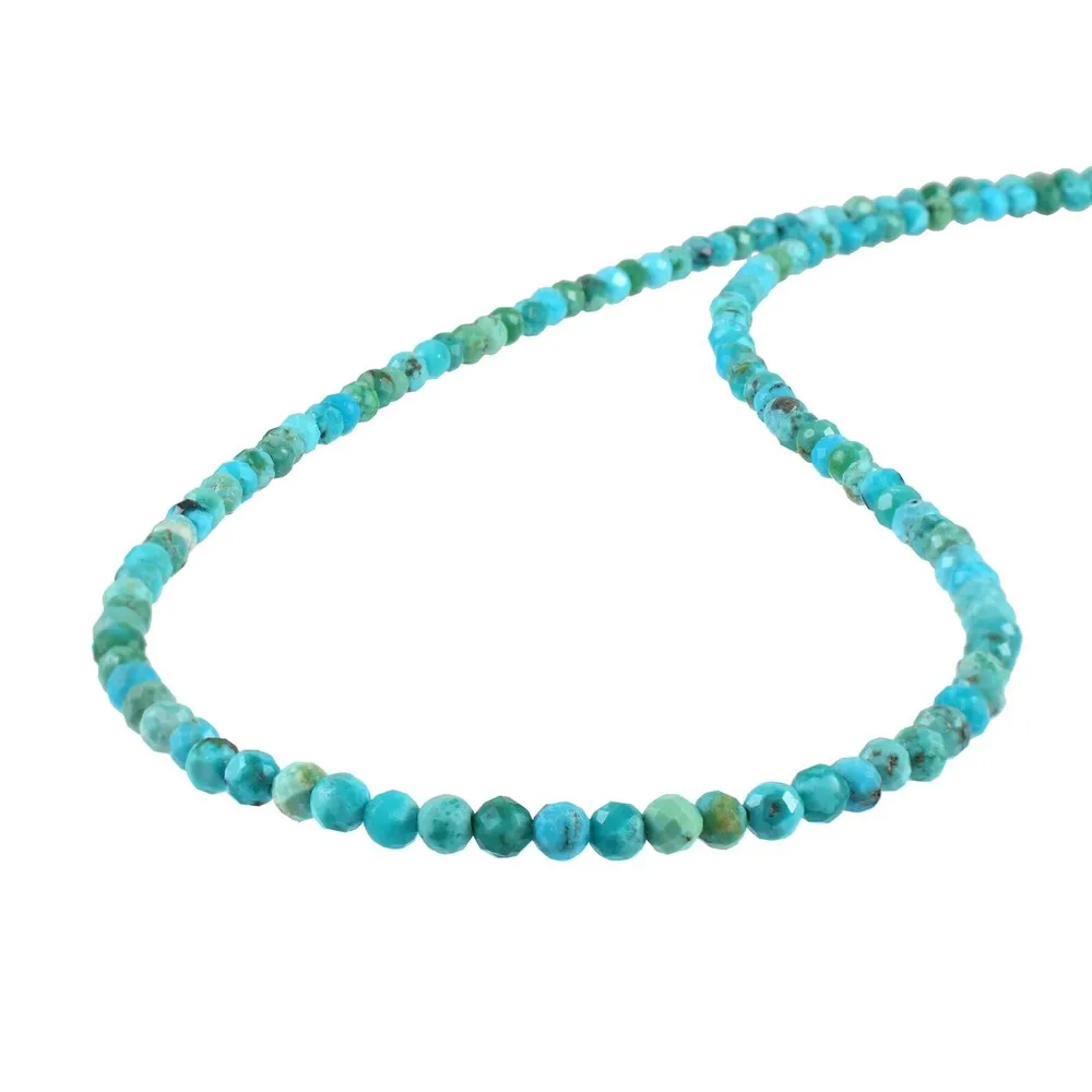 Colar de corrente de contas azul turquesa 3 mm feito à mão joias de fio de contas pequenas