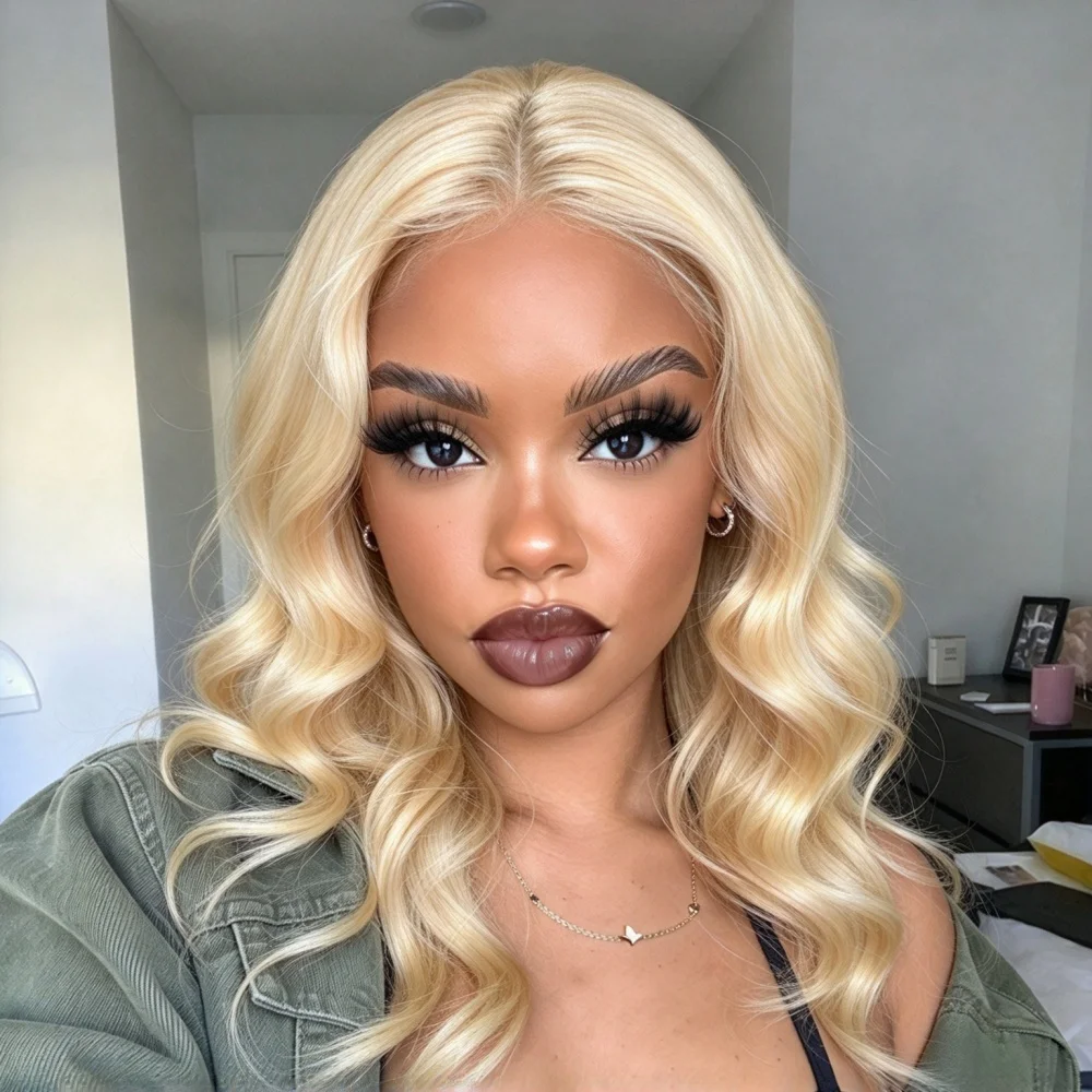 250% Density Blonde Body Wave Human Hair Wig 13x4x1 Lace Front Wig for Women Pre Plucked Bleached Knots Natural Hairline