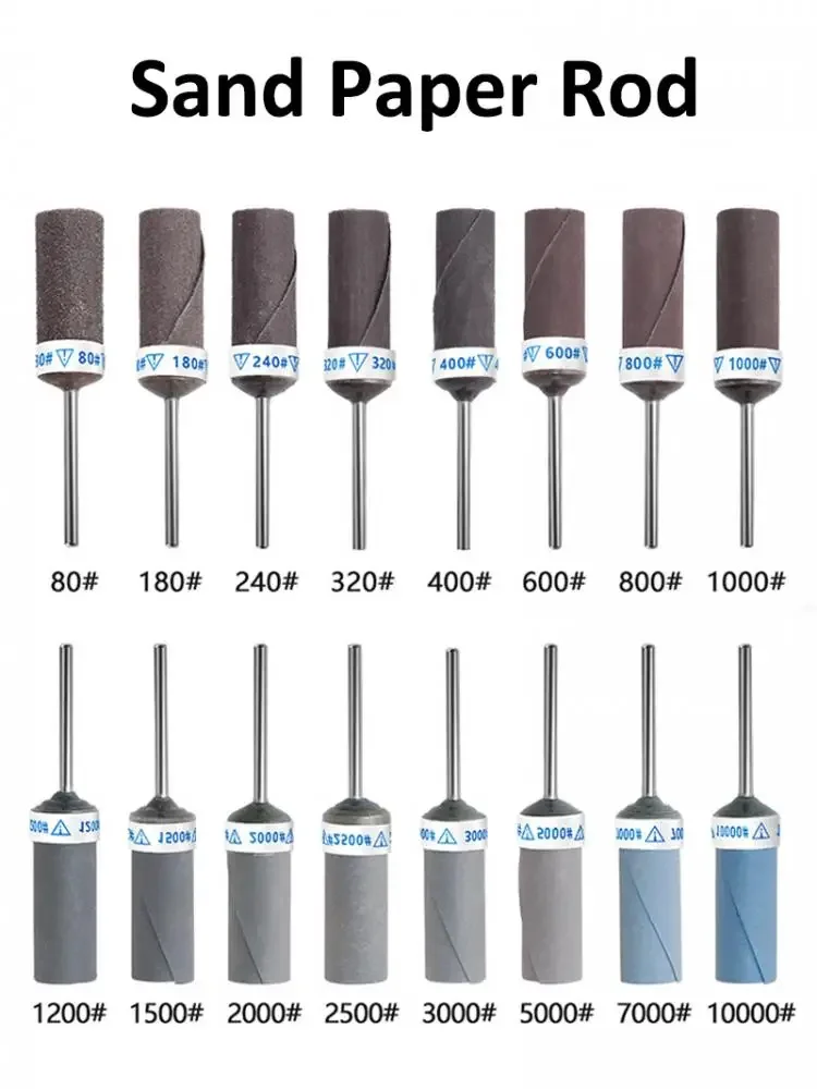 Barre de papier de sable pleine taille 80-10000 grain, cylindre à tige de 2.35mm, tête de meulage pour la fabrication de bijoux, outils rotatifs, 1 à 20 pièces