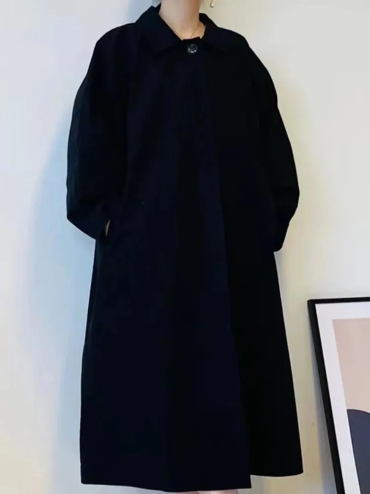 ZMEENNA Batwing Sleeve Turn Down Collar Button Patchwork Wysoka talia Solidny wełniany płaszcz damski 2024 Jesień Zima Nowy ZM38