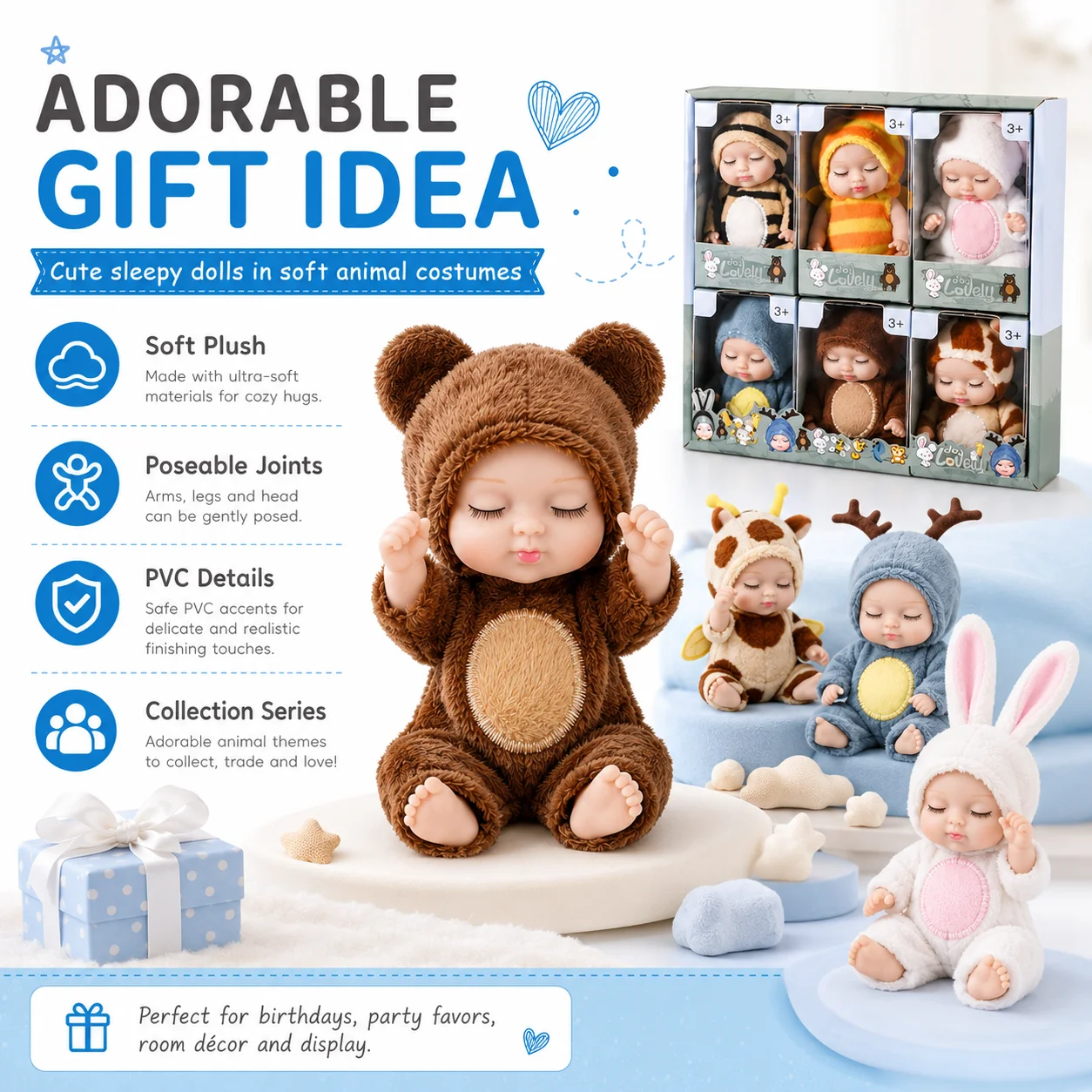 1/6PCS Realistic Reborn Baby Doll Toy Small Simulation Doll For Girls Cute Newborn Baby Doll Gift For Pretend Play Collection