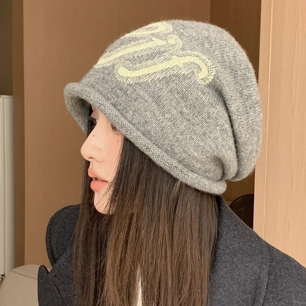 

Fashion Autumn Winter Slouchy Beanie Cap Soft Knitted Warm Lazy Cap Loose Fit Small Face Cold Hat Wrap Head Cap