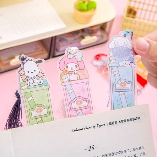 Imagen 2 del producto 36 unids/lote Sanrio Melody Kuromi marcapáginas lindo gatito borlas libro marca para libros escuela Oficina suministros dibujos animados papelería regalo