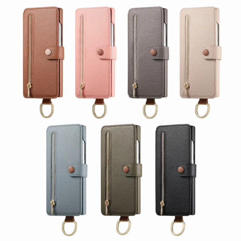 

Кожаные чехлы-кошельки на молнии для Samsung Galaxy S25 Edge S24 Ultra S23 S22 S21 S20 Plus, чехол с ремешком на запястье и кольцом для карт