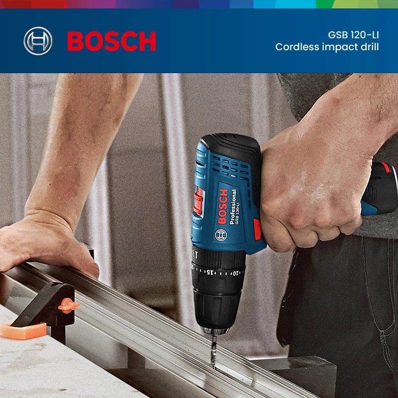 Bosch GSB120 Cordless Electric Screwdriver Impact Drill Stepless Speed Regulation Led Hand Electric Drill with 2 Li-Ion Battery