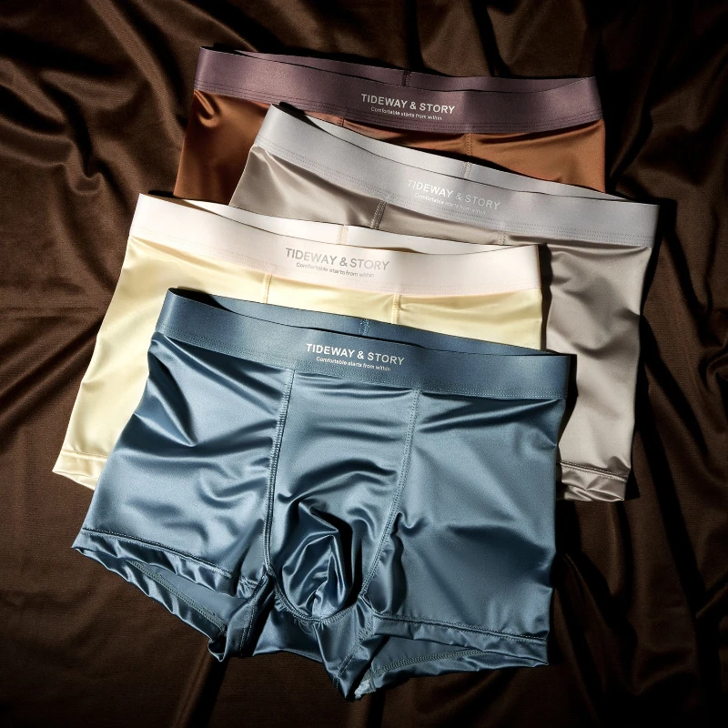 

Summer High-end Antibacterial Boxer Shorts Satin Men's Underwear Men's Ice Silk Breathable Mulberry Silk Light Luxury Flat Angle