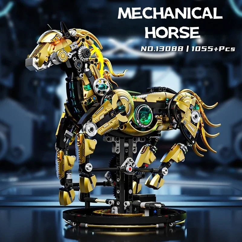 Kit de blocos de construção técnicos cavalo mecânico moc modelo tijolos criativos haste brinquedo educativo para adultos crianças presente