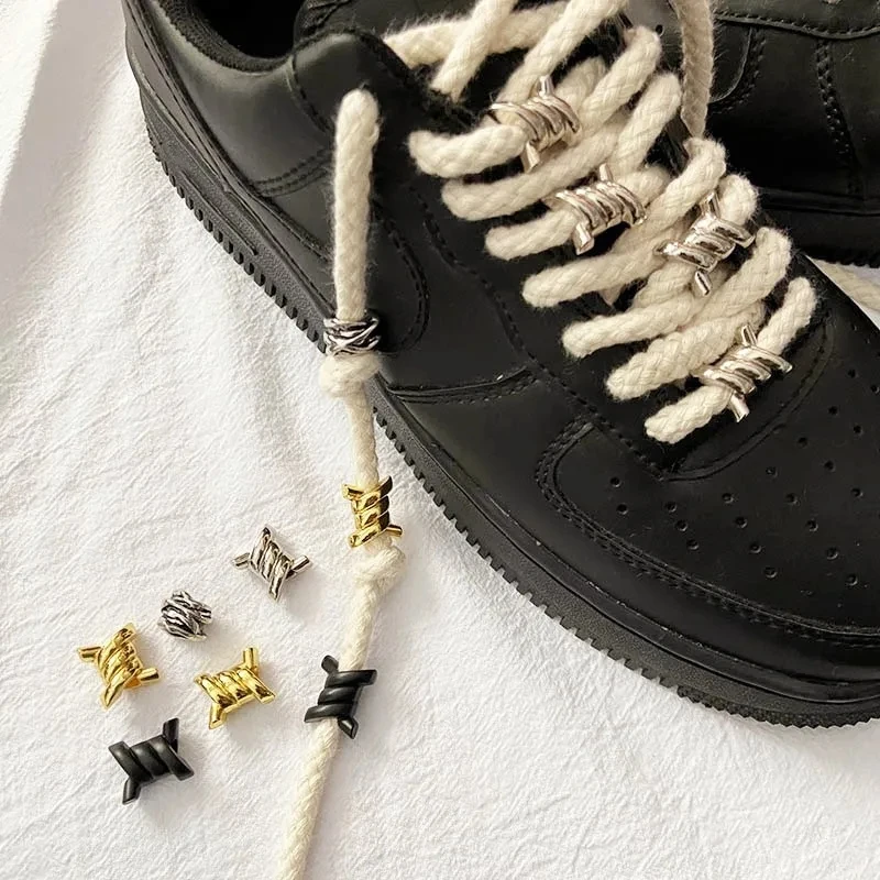 2Pcs Luxurious Metal Buckles Shoe Decorative Wire Thorn Flower Laces Knot For Sneaker AF1/AJ Iron Ring Shoe Charms Accessories