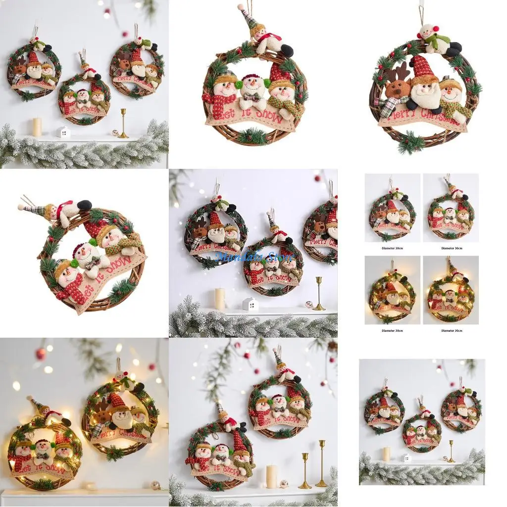 

U2JC 30Cm Festival Flannel Wreath Santa Snowman Reindeer Design Easy Hanging Home Christmas Decoration