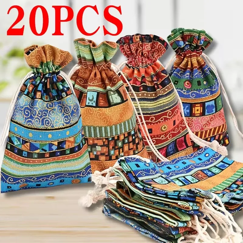 Bolsas con cordón con patrón egipcio colorido de 20 piezas, bolsas de almacenamiento de regalo de joyería de alta calidad para bodas, Navidad y Halloween