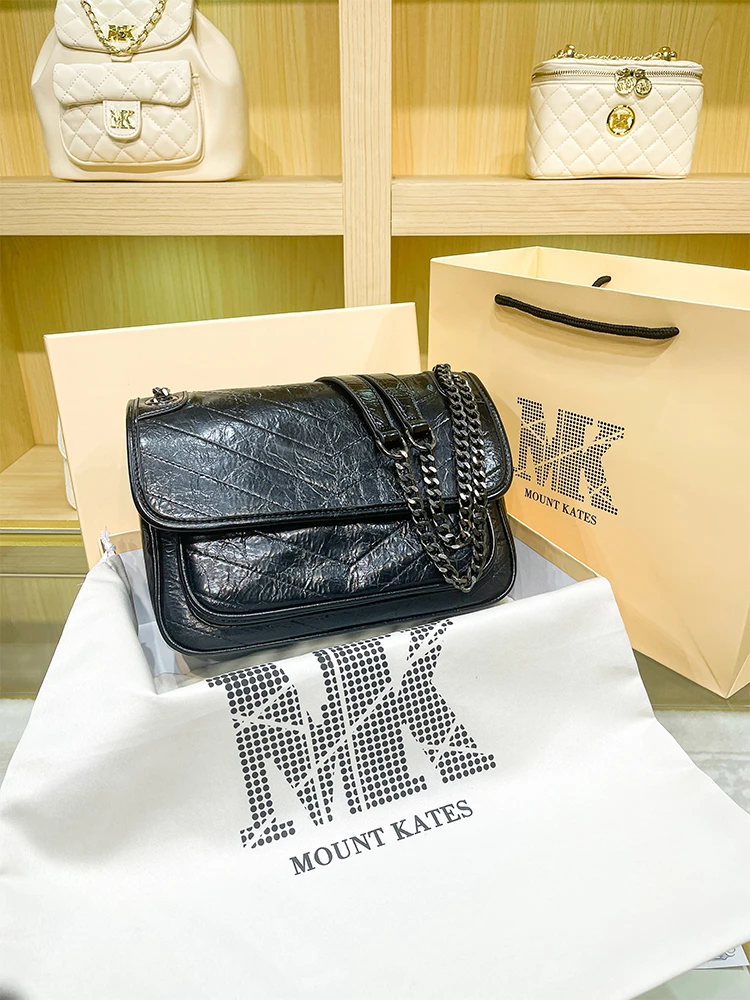 

Женская кожаная сумка Mount Kates 2025: Новая модель, ретро-стиль, с цепочкой, мягкая квадратная сумка через плечо для повседневного использования