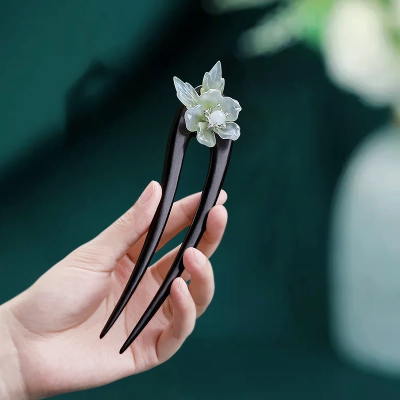 Chinese Wooden Hair Sticks Forks U Shaped Hairpins Clips Flower Headpiece for Women Girls Hair Bun Maker Retro Fashion Hairclips