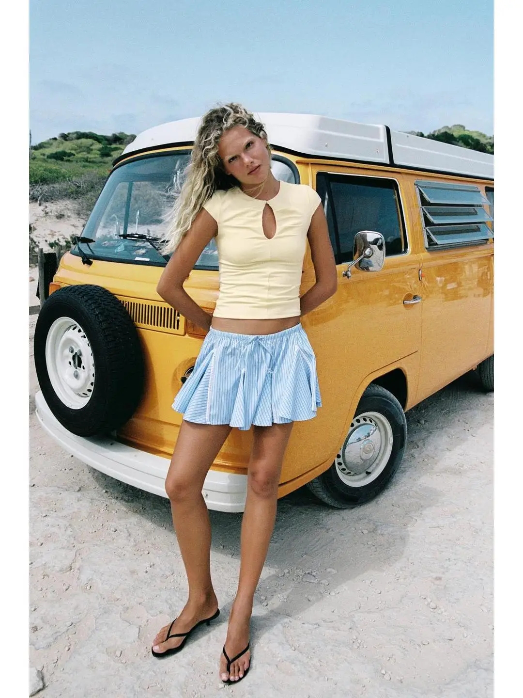 Summer Color Block Detailing  Skirt mid Waist Decorative Stripe Layered Design City Walk Suitable PVC Fabric Ladies Skirt