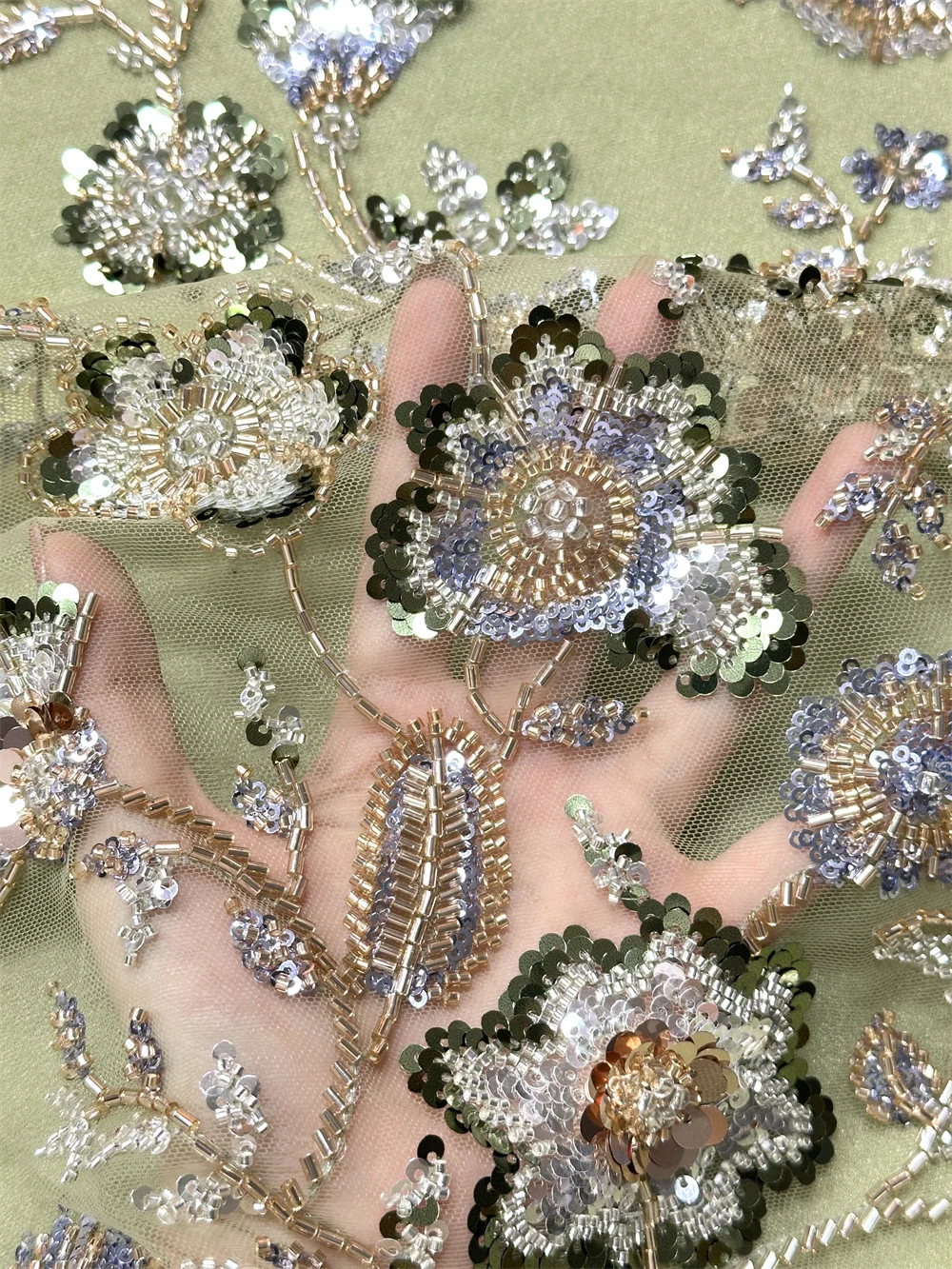 

Элегантная африканская тяжелая кружевная ткань с бисером, 2026, французская сетка с блестками, кружевная ткань с блестками для шитья свадебных платьев, 5 ярдов