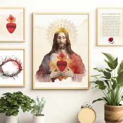 Vintage Sacred Heart of Jesus Prayer Catholic Illustration Art Poster Canvas Painting Wall Prints Picture Living Room Home Decor