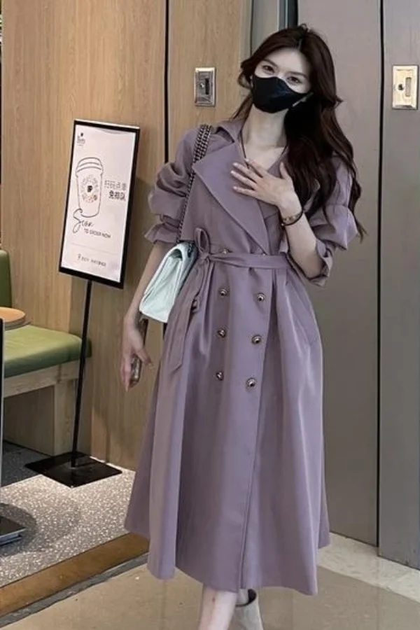 

Trench Coat Waterproof Women'S Clothing Slits Relaxation Caramel Uniform Distressed Excellent Quilted Double-Decker Preppy